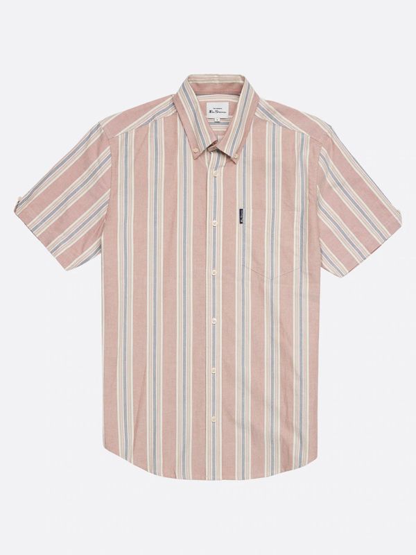 Ben Sherman 0066695 Block Stripe Short Sleeve Shirt Pink