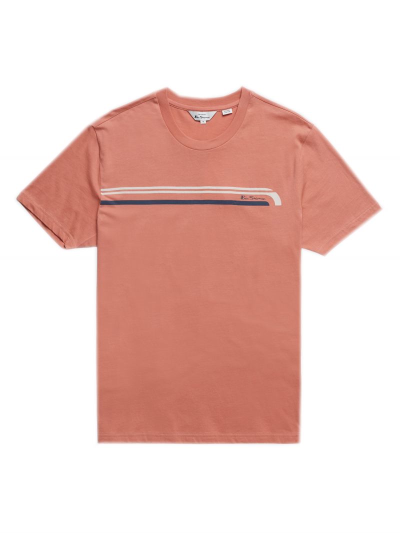 Ben Sherman 0067133 Printed Stripe Chest T-Shirt Pink