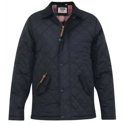 D555 Matias Quilted Coat With Corduroy Collar Black