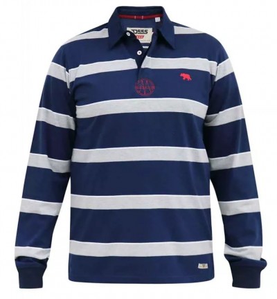 D555 Marshall Long Sleeve Rugby Stripe Polo Shirt Navy