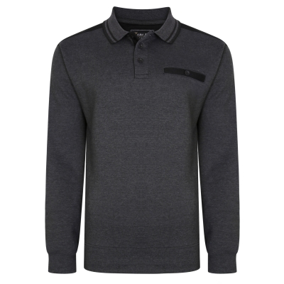kam kbs 509 tipped collar polo sweater charcoal