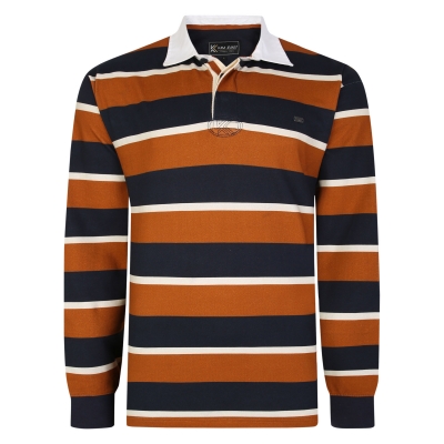 kam long sleeved rugby stripe polo shirt brown