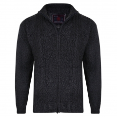 kam full zip check lined cardigan charcoal