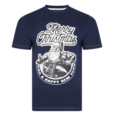 Kam KBS X016 Santa Biker Xmas Print T-Shirt Navy