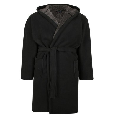 Espionage Bonded Fleece Hooded Dressing Gown Black