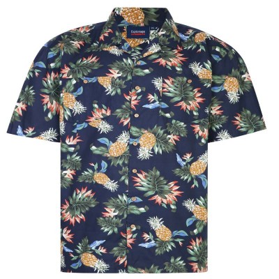 Espionage SH371 Pineapple Print Short Sleeved Shirt Navy