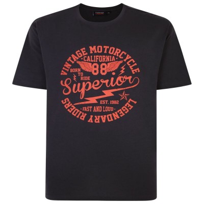 Espionage T376 Vintage Motorcycle Print T-Shirt Charcoal