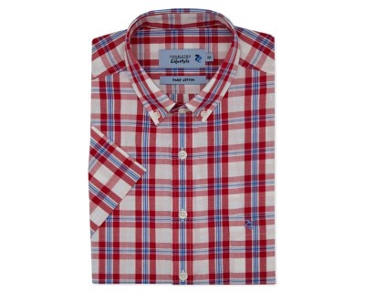 Double Two DTLS1101A  Check Short Sleeve Casual Shirt Red