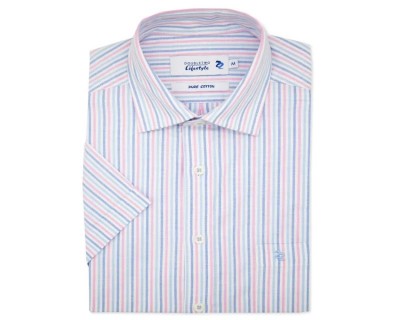 Double Two DTLS1124A Blue & Pink Stripe Short Sleeve Shirt Pink